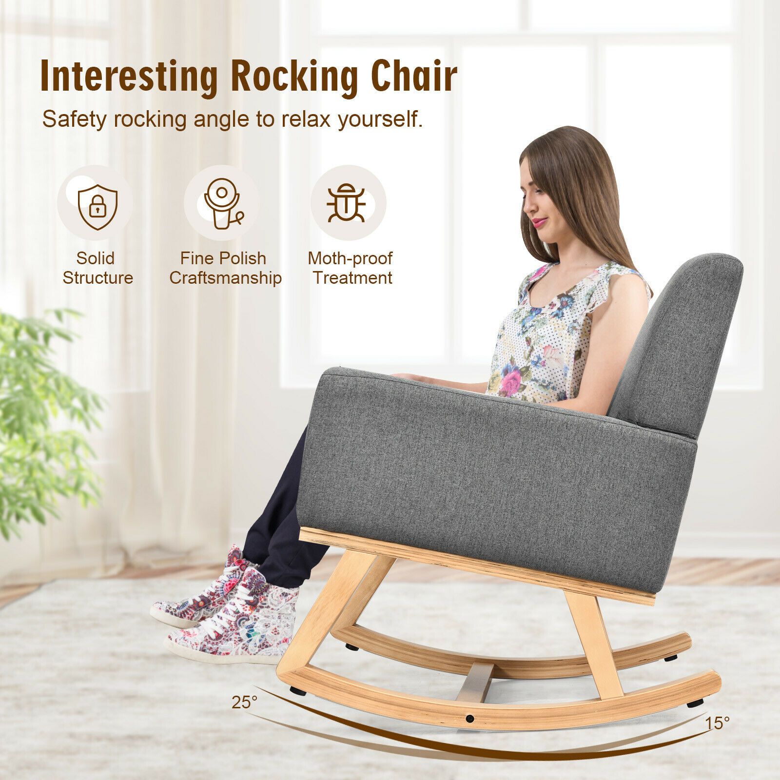 Fabric Upholstered Recliner Rocking Chair Armchair Lounge Sofa Seat Relax Rocker